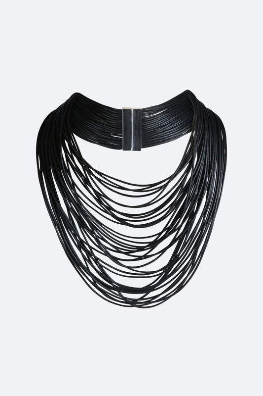 Leather Layered Necklace - Black