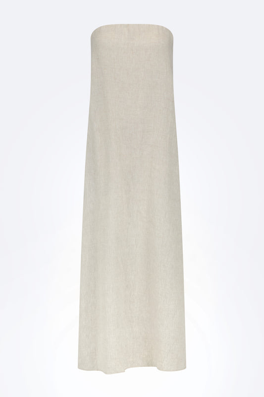 Contrast Linen Strapless Maxi Dress - Beige/Black