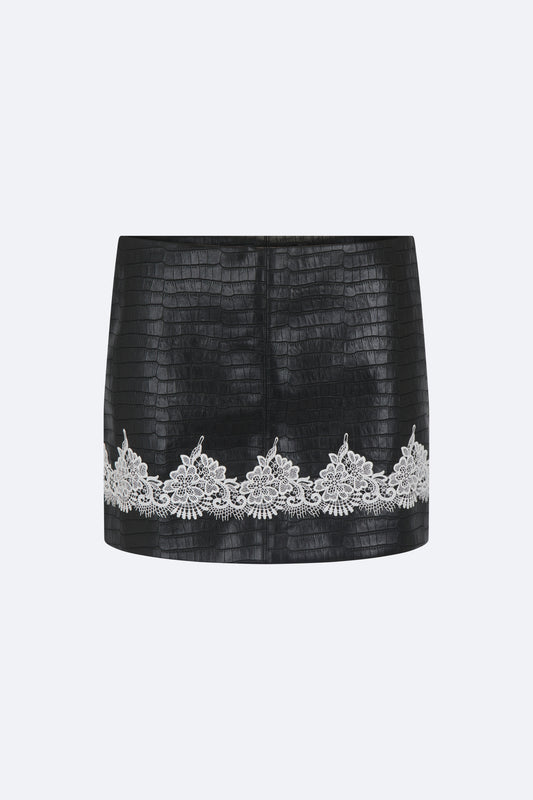 PRE ORDER Vegan Leather Lace Mini Skirt - Black