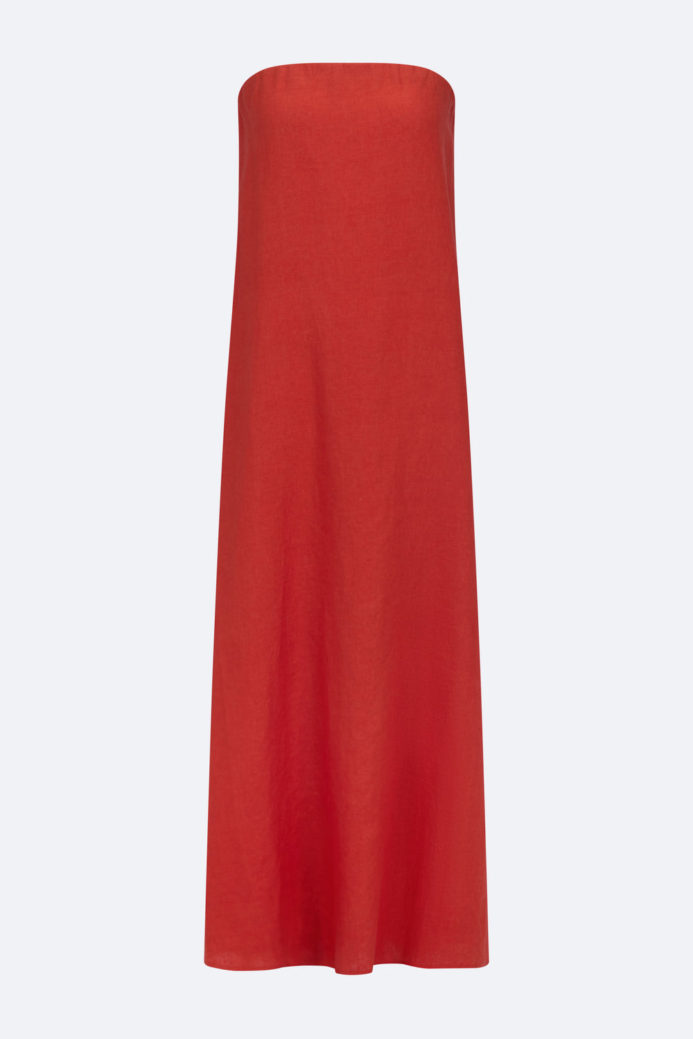 Red Linen Strapless Maxi Dress