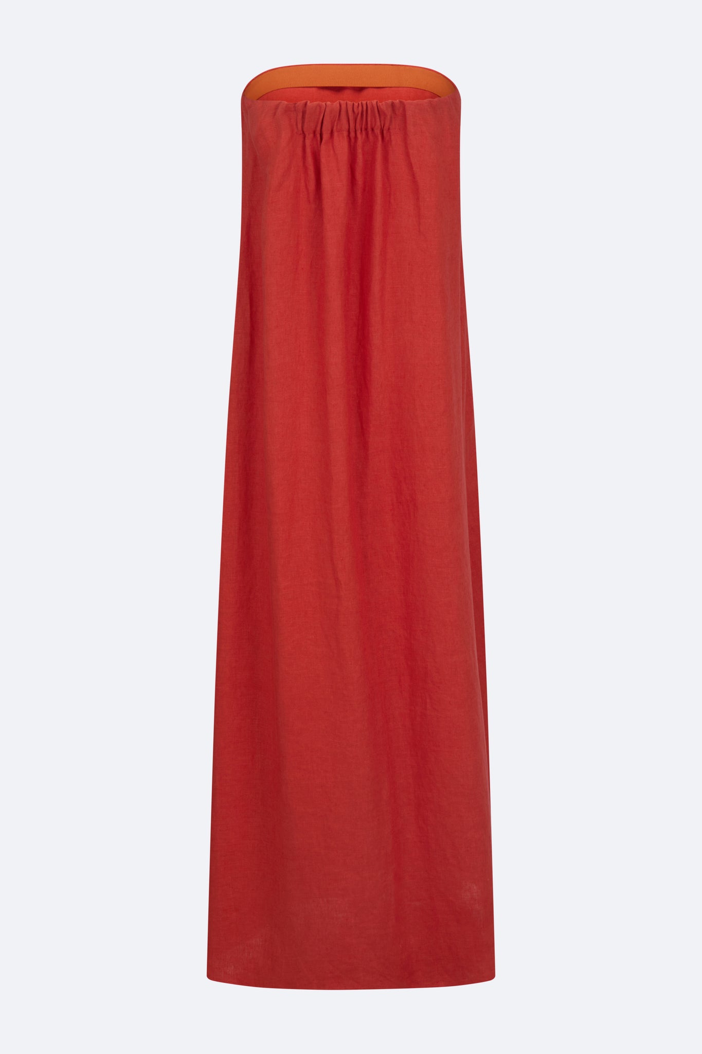 Red Linen Strapless Maxi Dress