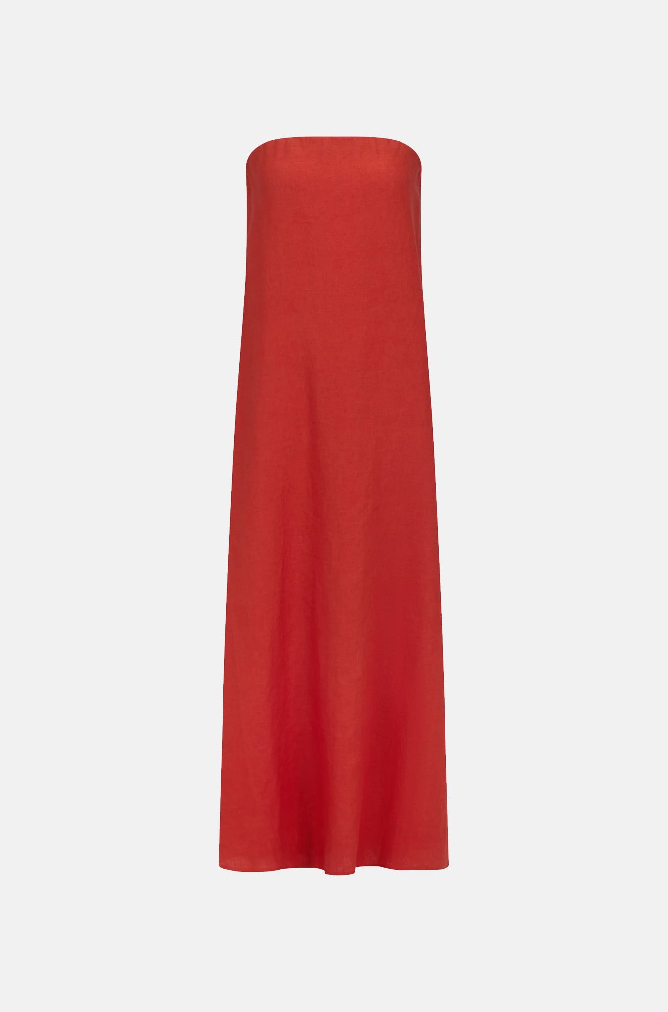 Red Linen Strapless Maxi Dress