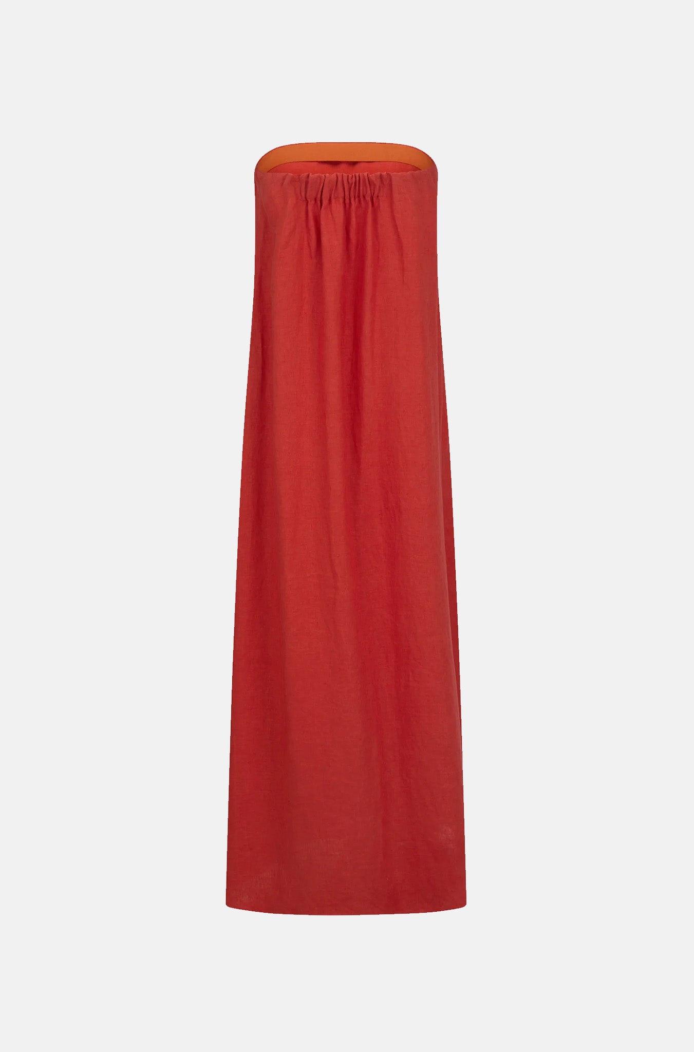 Red Linen Strapless Maxi Dress